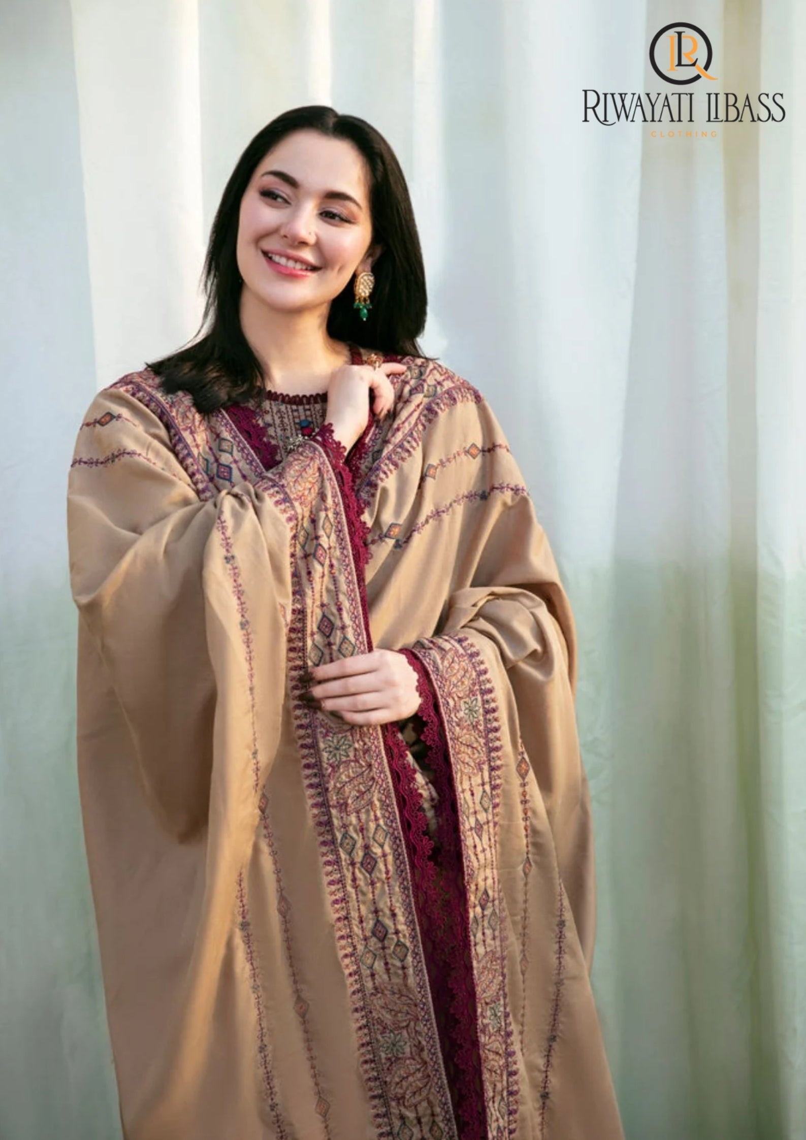 Winter Unstitched 3PCs Heavy Embroidered Dhanak Dress With Dhanak Embroidered Shawl RL-612