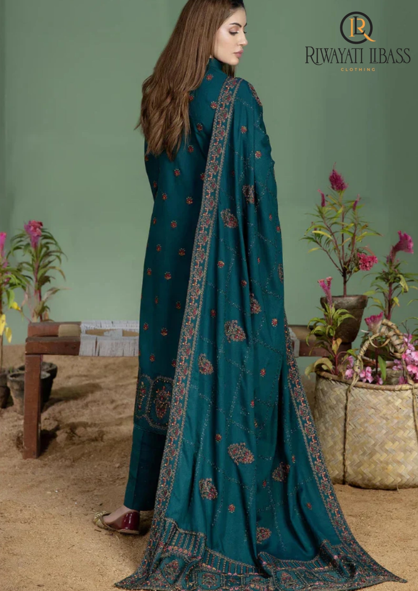Winter Unstitched 3PCs Heavy Embroidered Dhanak Dress With Dhanak Embroidered Shawl RL-629