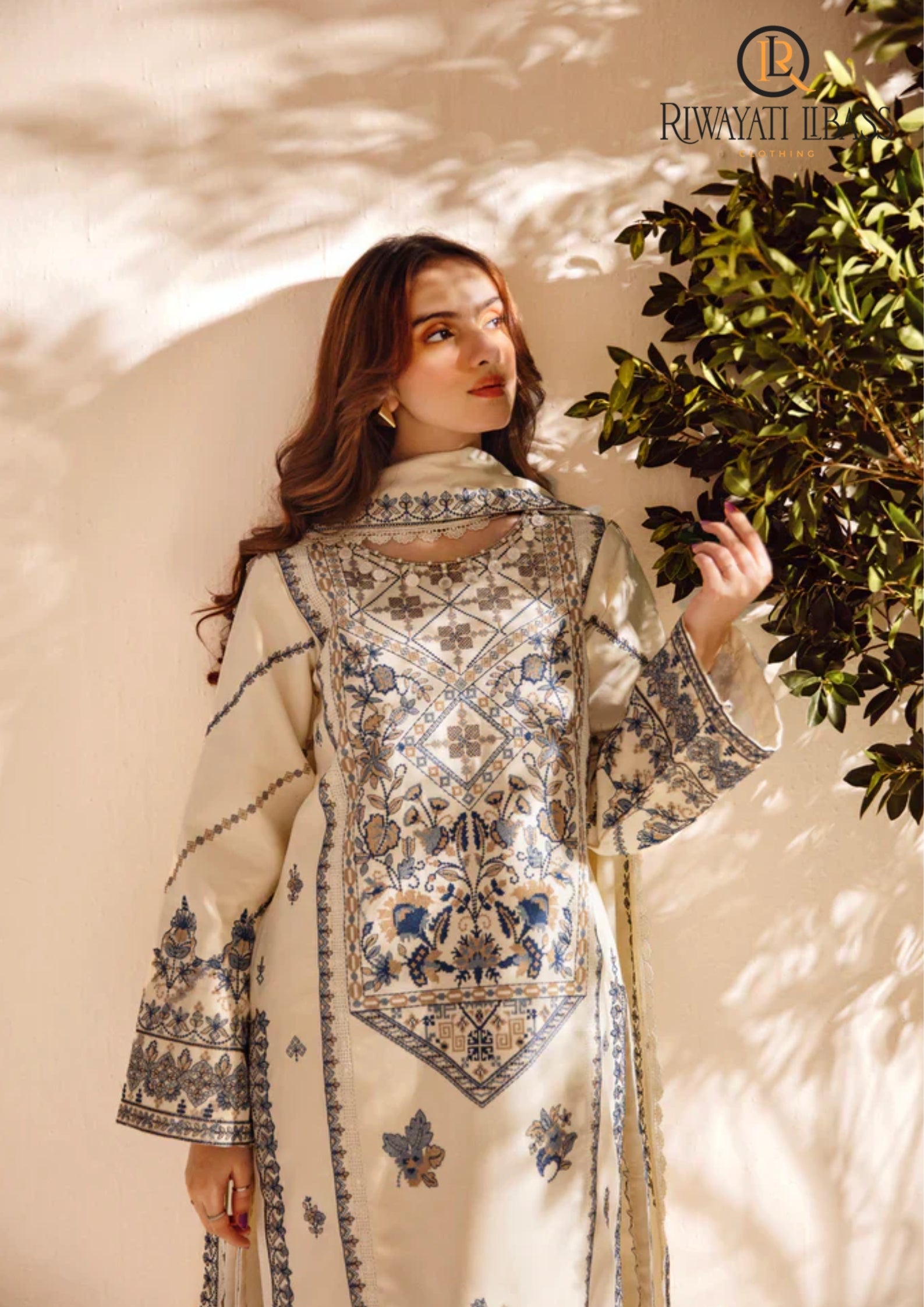 Winter Unstitched 3PCs Embroidered Dhanak Dress With Dhanak Embroidered Dhanak Shawl RL-630