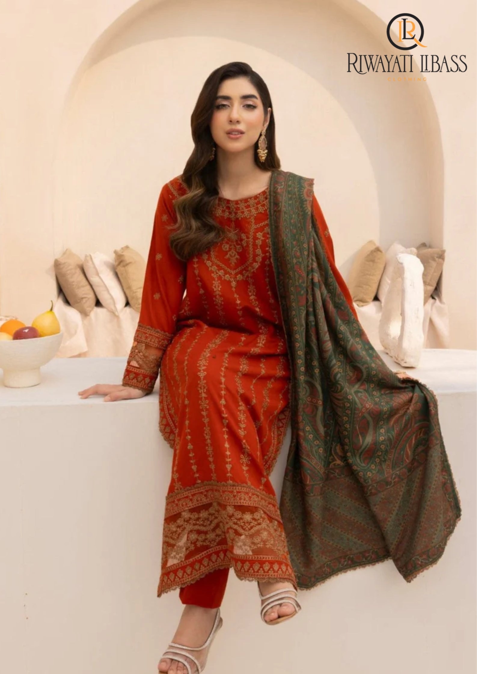Winter Unstitched 3PCs Embroidered Dhanak Dress With Digital Printed Karandi Shawl RL-632