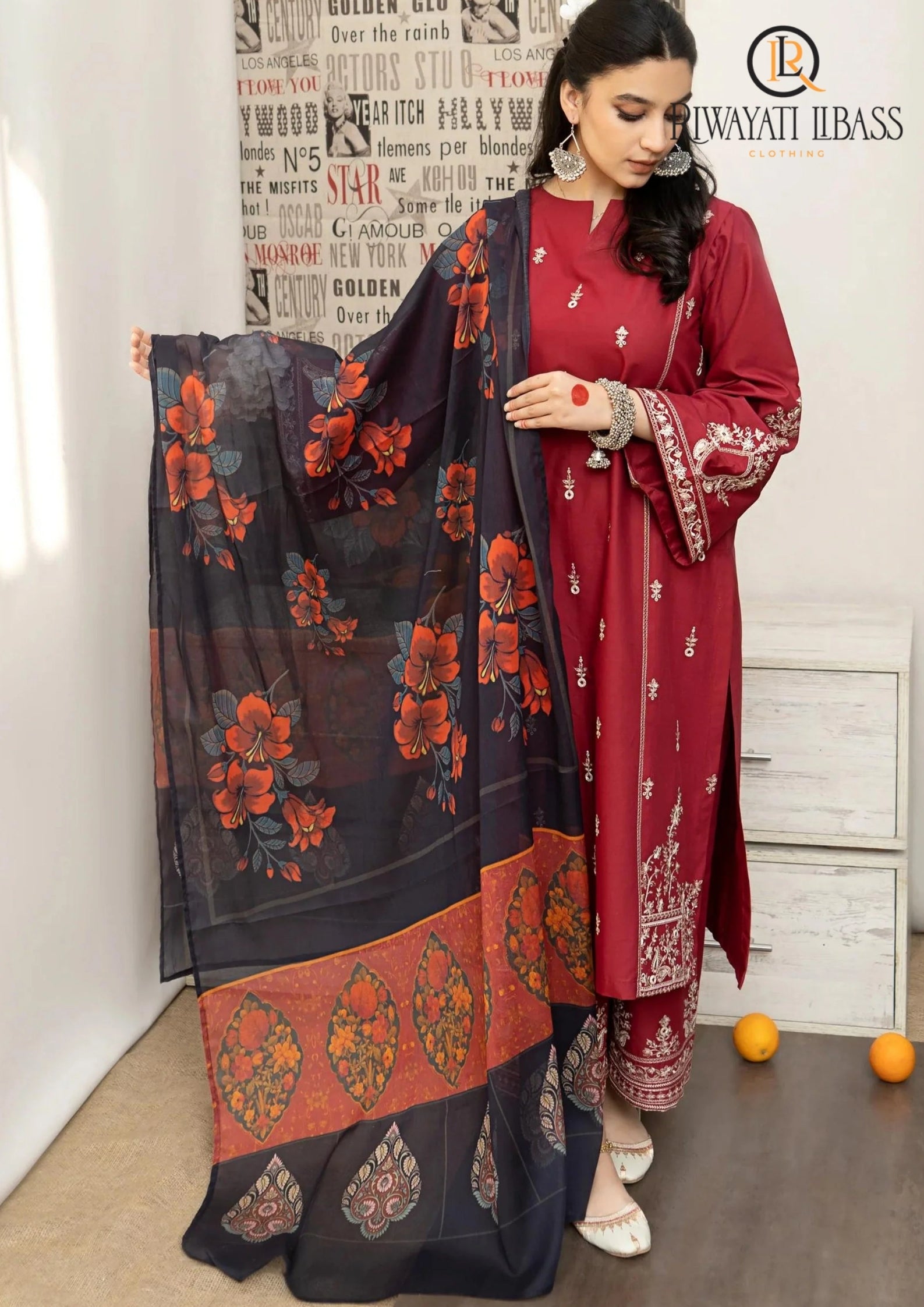 Winter Unstitched 3PCs Embroidered Dhanak Dress With Digital Printed Karandi Shawl RL-651