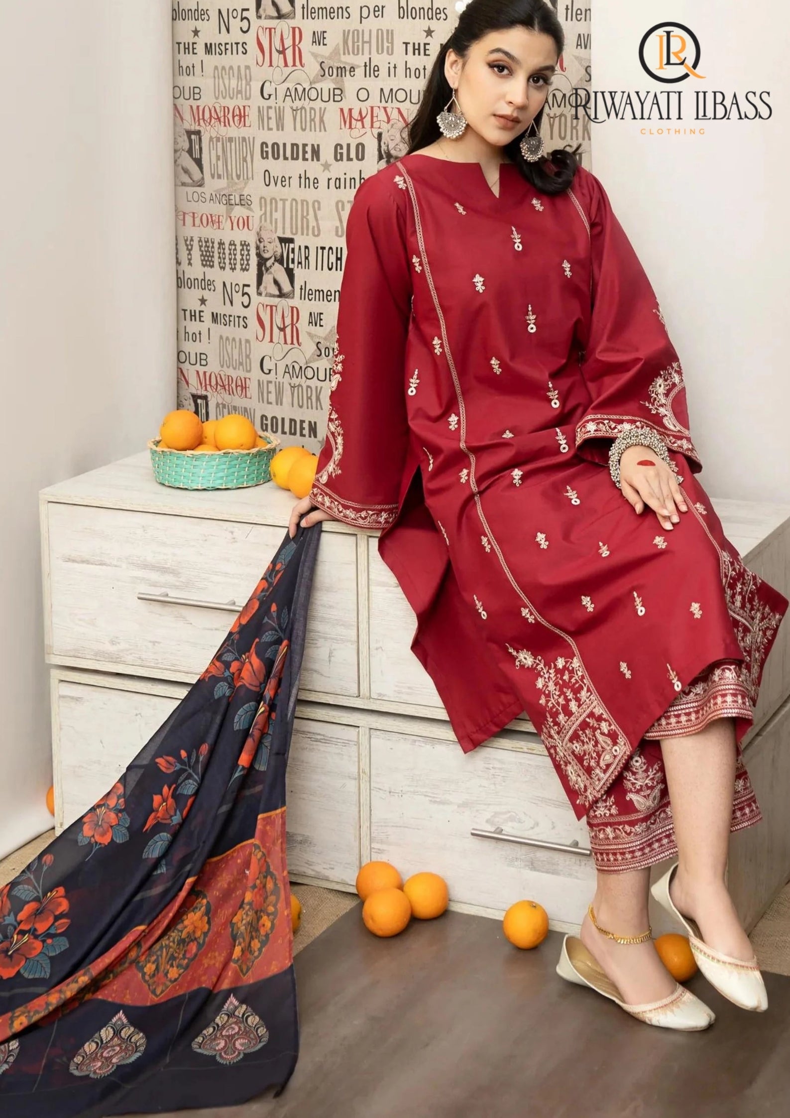 Winter Unstitched 3PCs Embroidered Dhanak Dress With Digital Printed Karandi Shawl RL-651