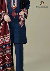 Winter Unstitched 3PCs Embroidered Linen Dress With Digital Printed Karandi Shawl RL-652