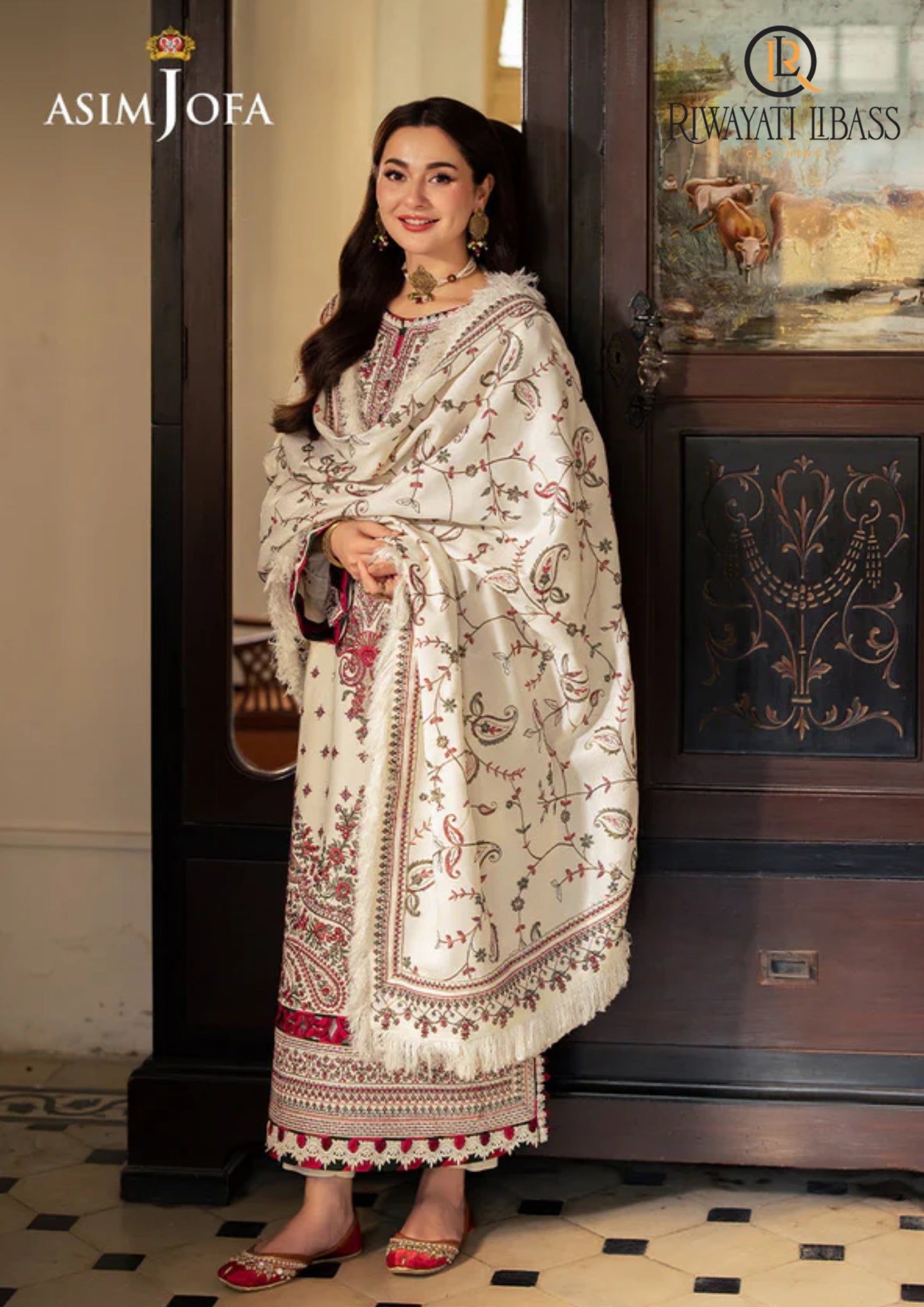 Winter Unstitched 3PCs Heavy Embroidered Dhanak Dress With Heavy Embroidered Shawl RL-656