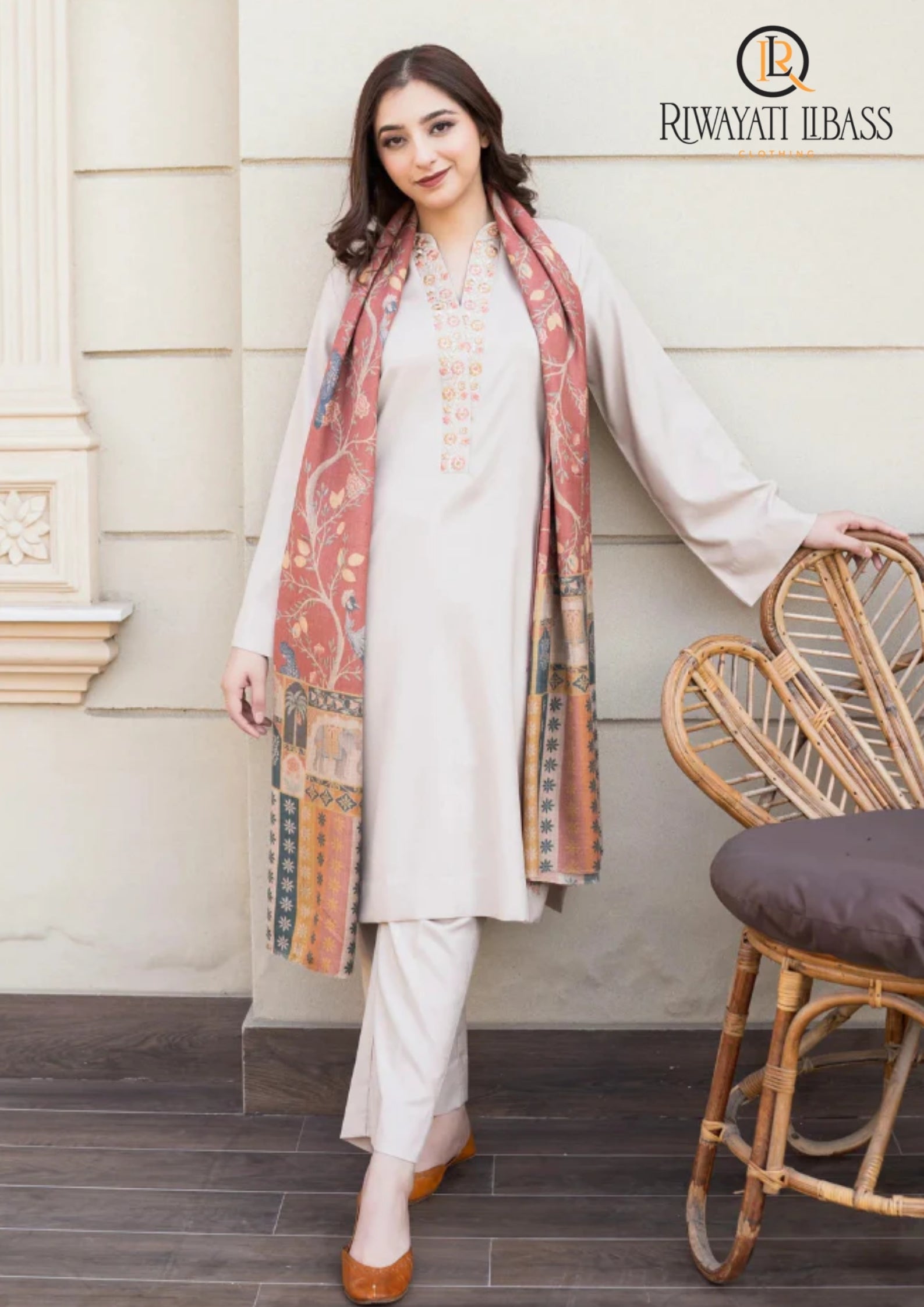 Winter Unstitched 3PCs Embroidered Dhanak Dress With Digital Printed Karandi Shawl RL-677