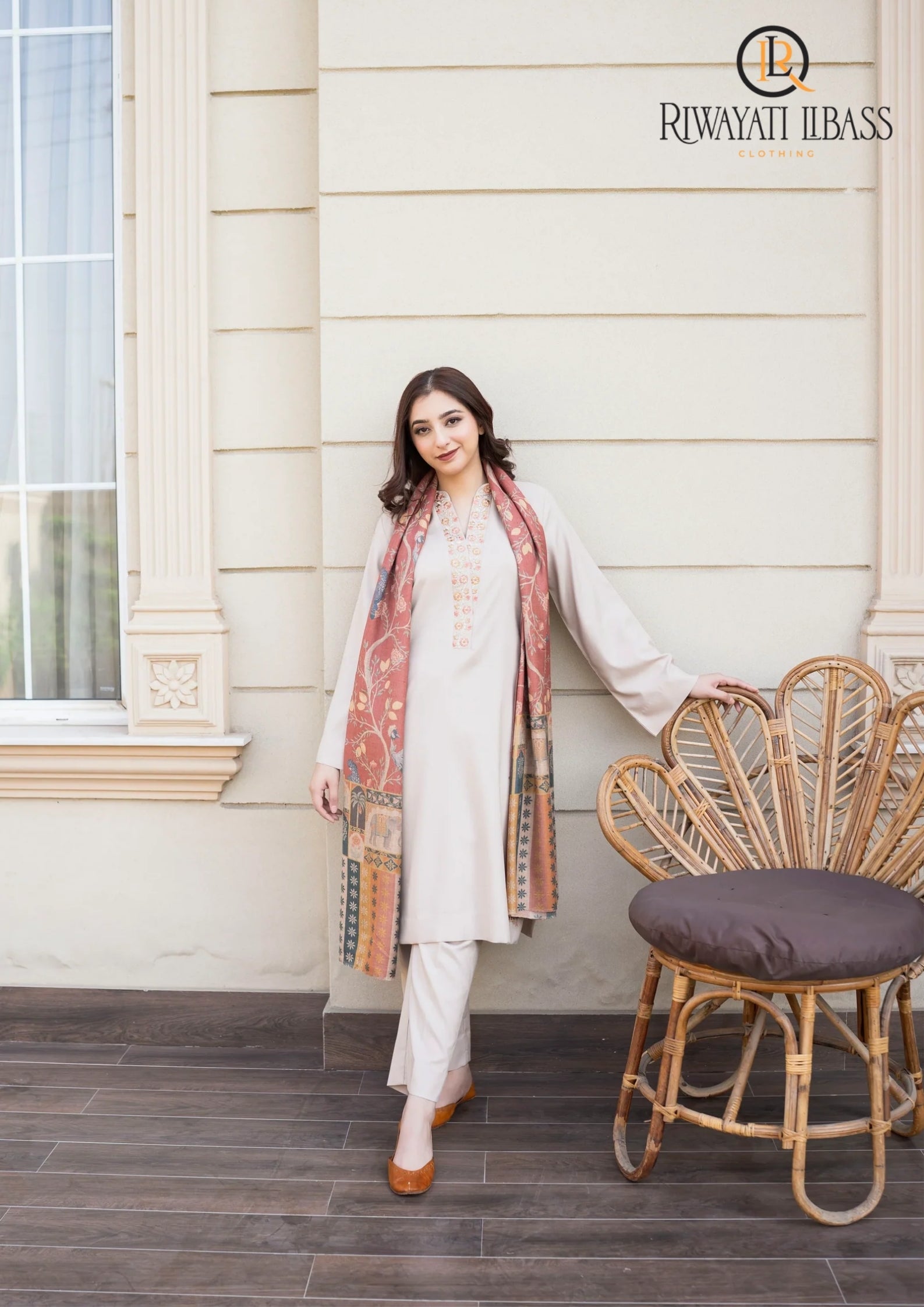Winter Unstitched 3PCs Embroidered Dhanak Dress With Digital Printed Karandi Shawl RL-677
