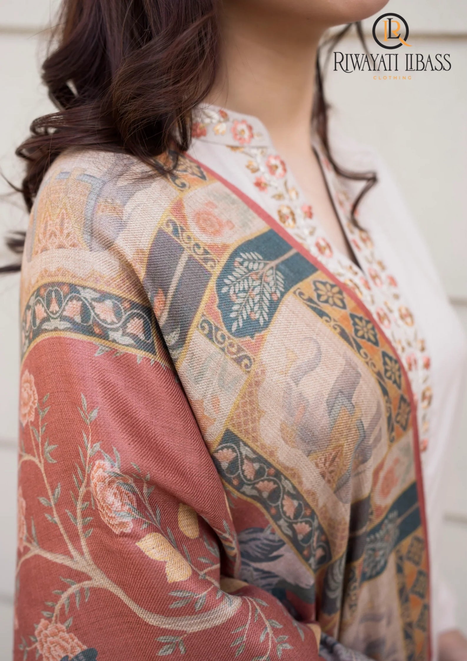 Winter Unstitched 3PCs Embroidered Dhanak Dress With Digital Printed Karandi Shawl RL-677