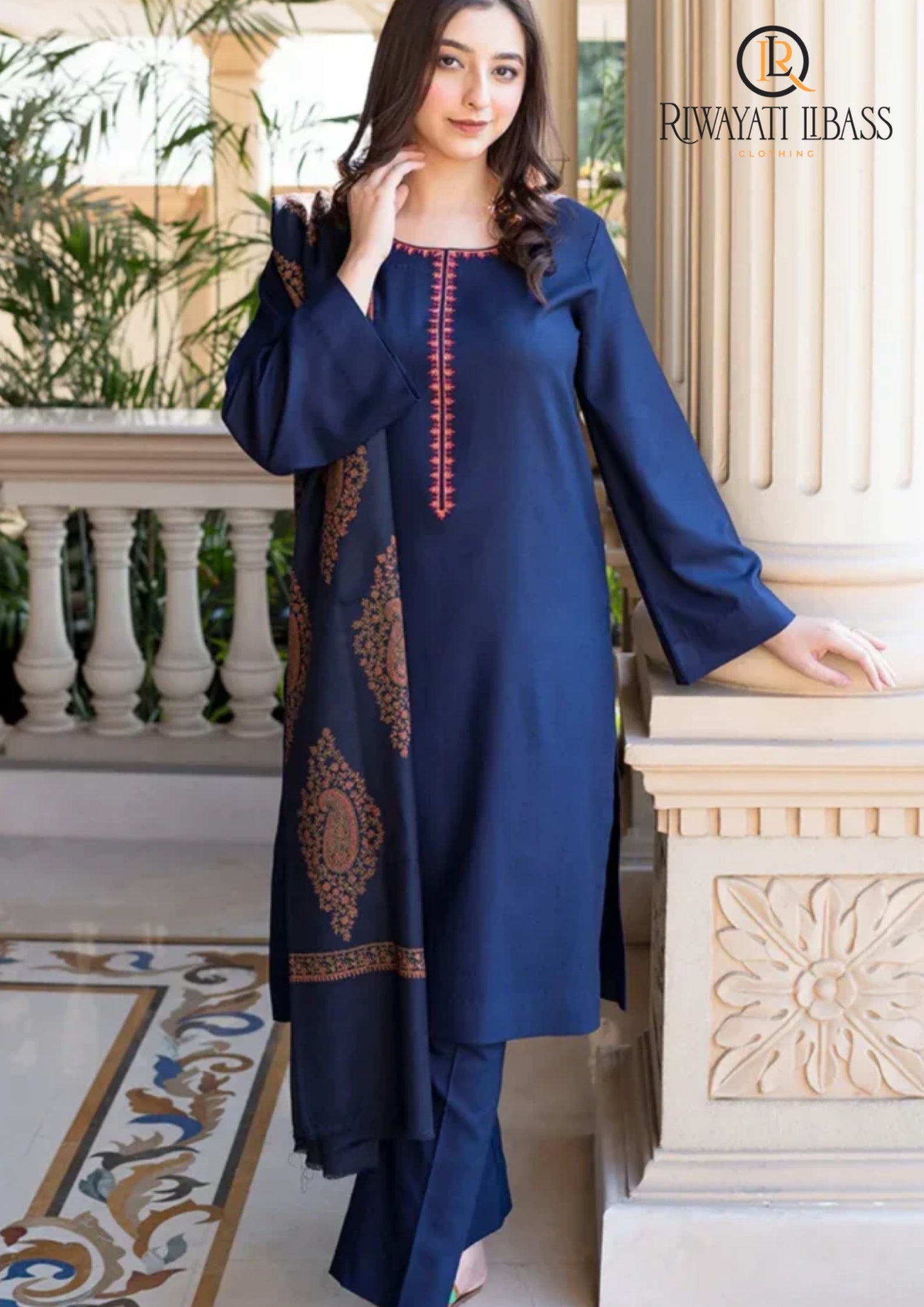 Winter Unstitched 3PCs Embroidered Dhanak Dress With Digital Printed Karandi Shawl RL-668