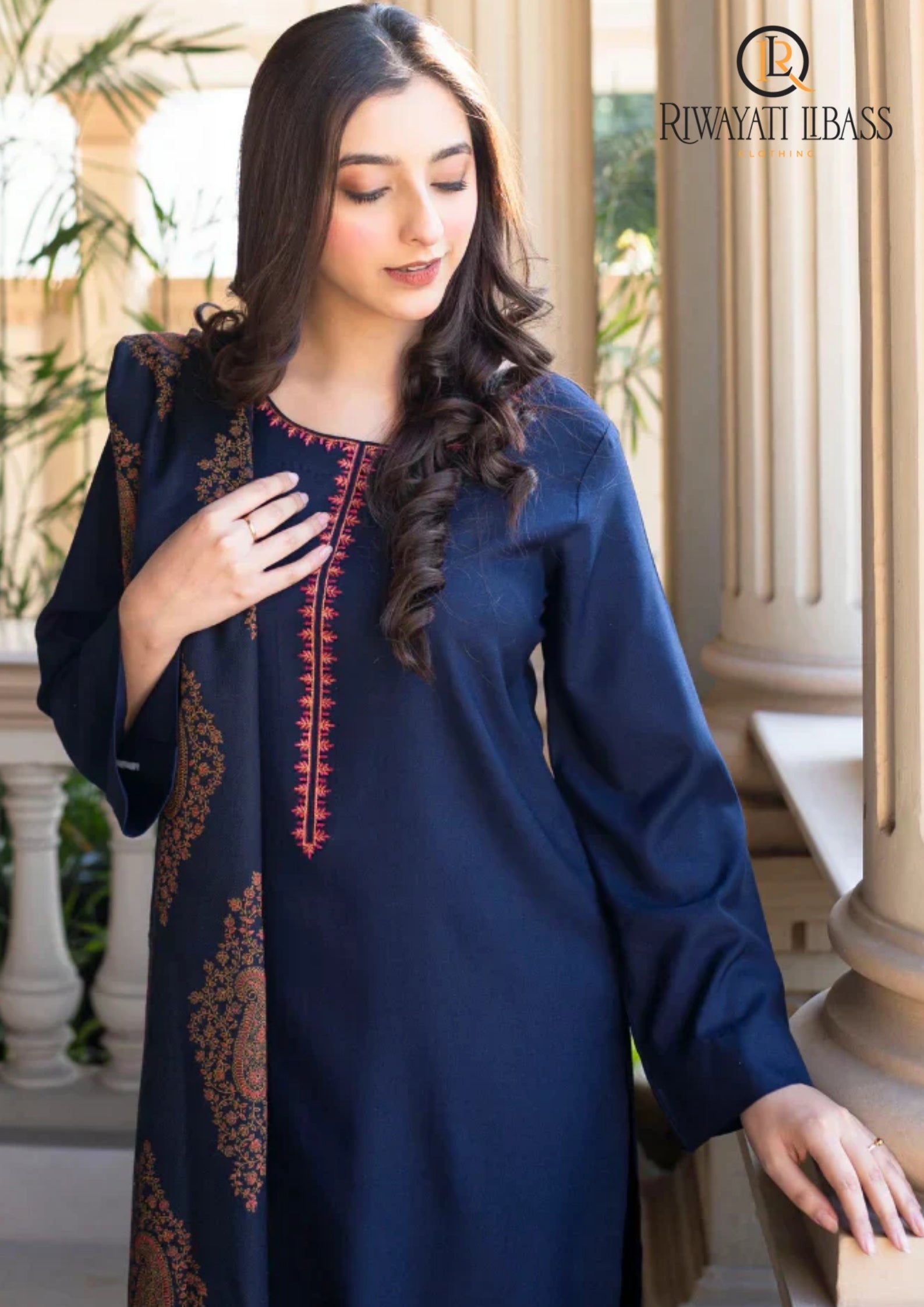 Winter Unstitched 3PCs Embroidered Dhanak Dress With Digital Printed Karandi Shawl RL-668
