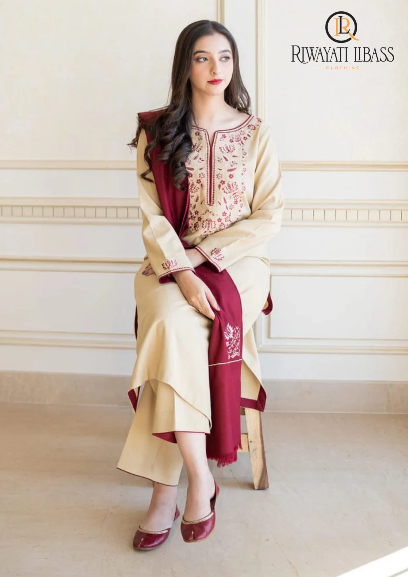 Winter Unstitched 3PCs Embroidered Dhanak Dress With Embroidered Dhanak Shawl RL-670