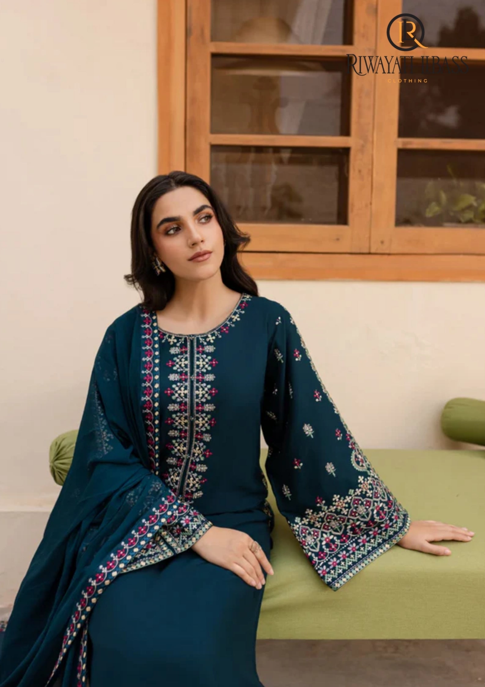 Winter Unstitched 3PCs Embroidered Dhanak Dress With Embroidered Chiffon Dupatta RL-671