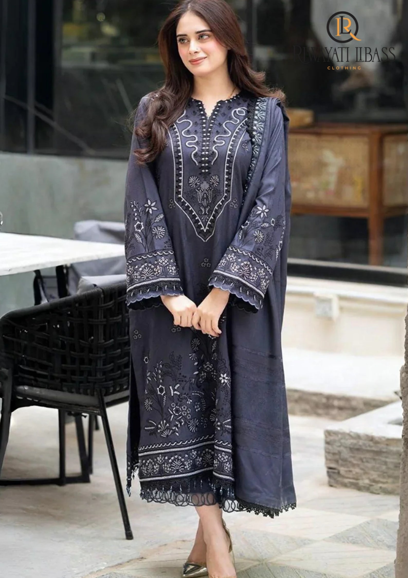 Winter Unstitched 3PCs Embroidered Dhanak Dress With Embroidered Dhanak Shawl RL-673