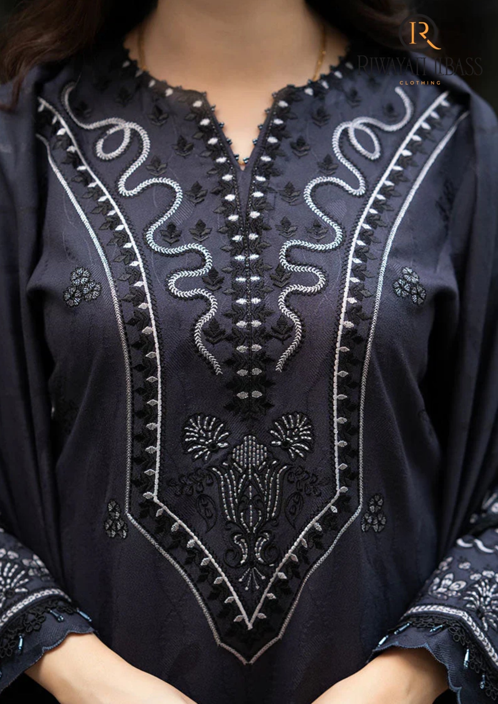 Winter Unstitched 3PCs Embroidered Dhanak Dress With Embroidered Dhanak Shawl RL-673