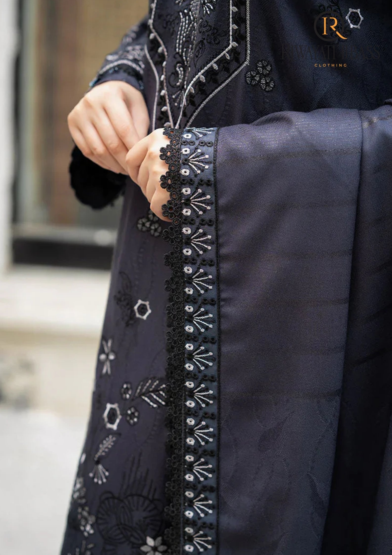 Winter Unstitched 3PCs Embroidered Dhanak Dress With Embroidered Dhanak Shawl RL-673