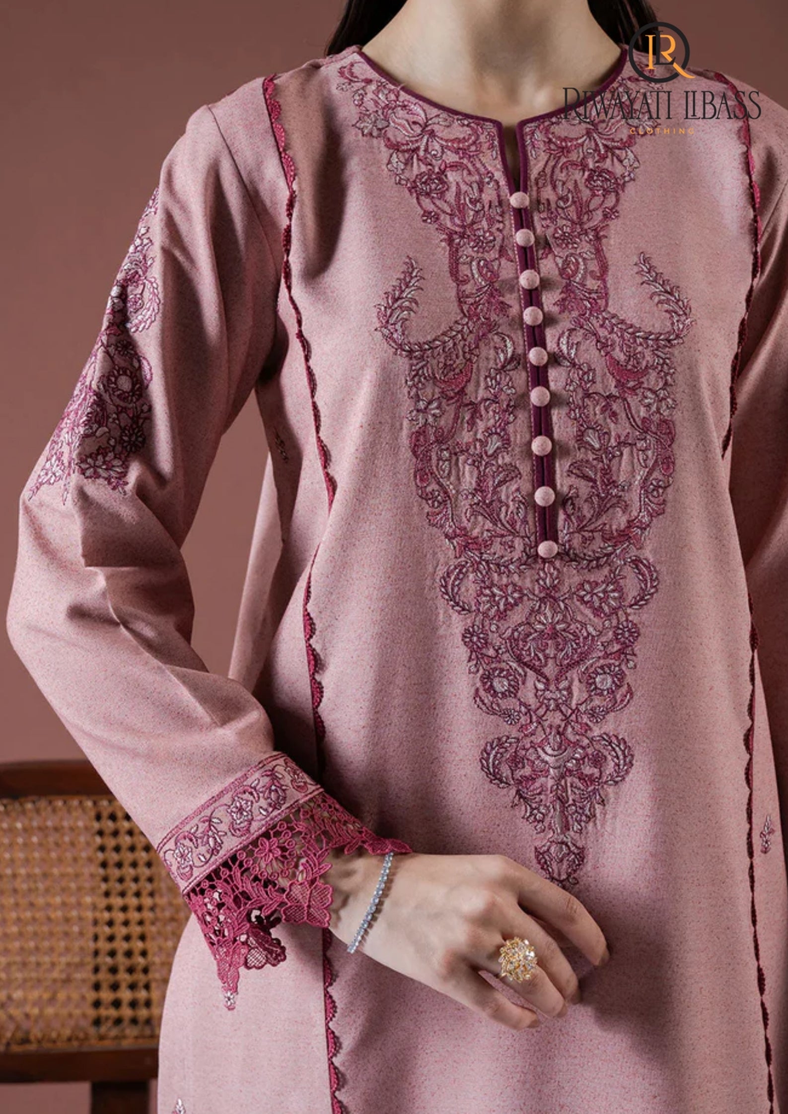 Winter Unstitched 3PCs Embroidered Dhanak Dress With Embroidered Dhanak Shawl RL-675