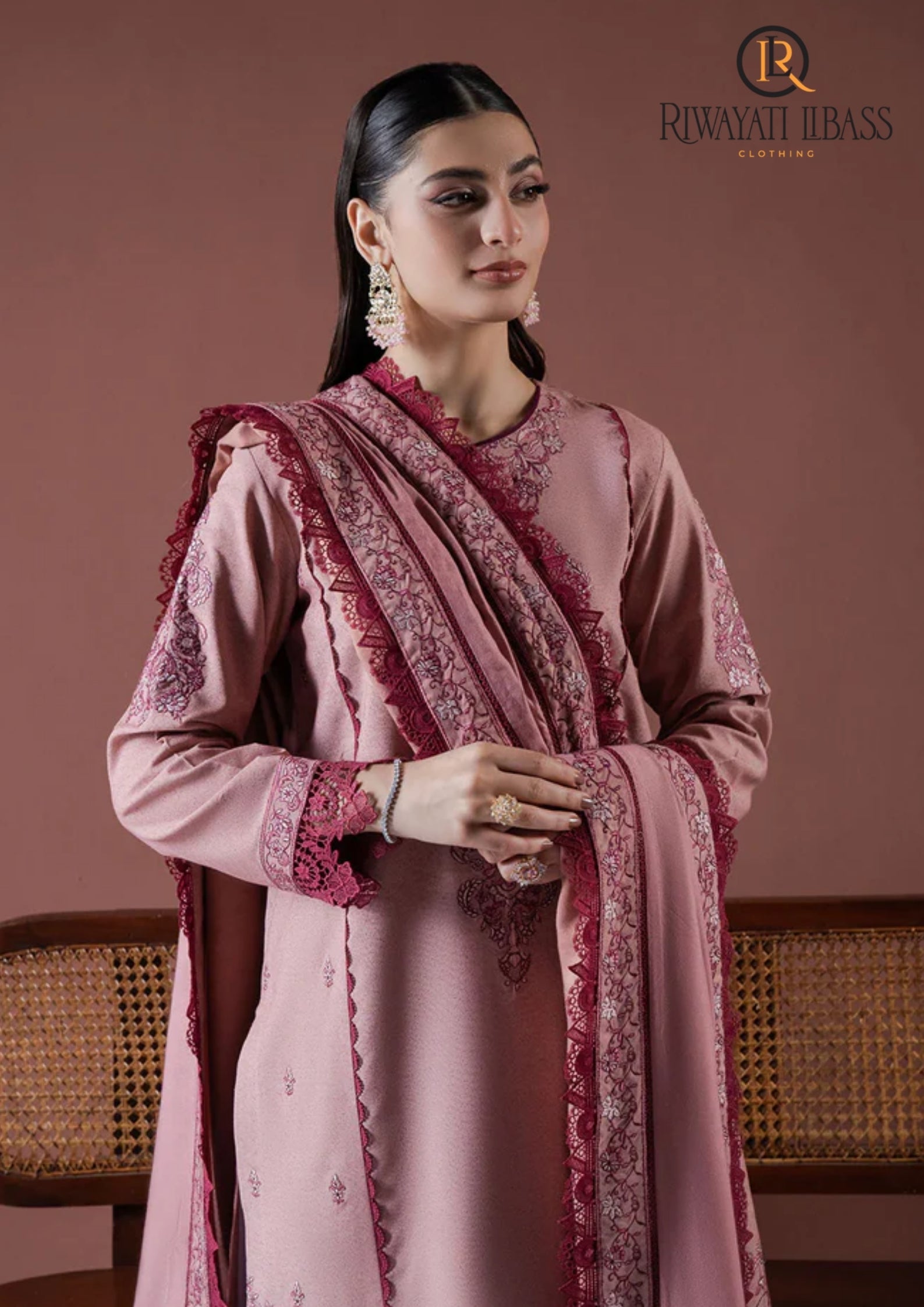 Winter Unstitched 3PCs Embroidered Dhanak Dress With Embroidered Dhanak Shawl RL-675