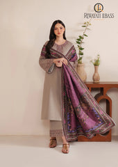 Winter Unstitched 3PCs Embroidered Dhanak Dress With Digital Printed Karandi Shawl RL-678