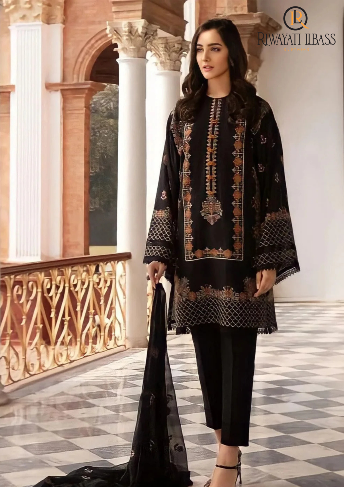 Summer Unstitched 3PC Lawn Embroidered Shirt With Chiffon Dupatta RL-111