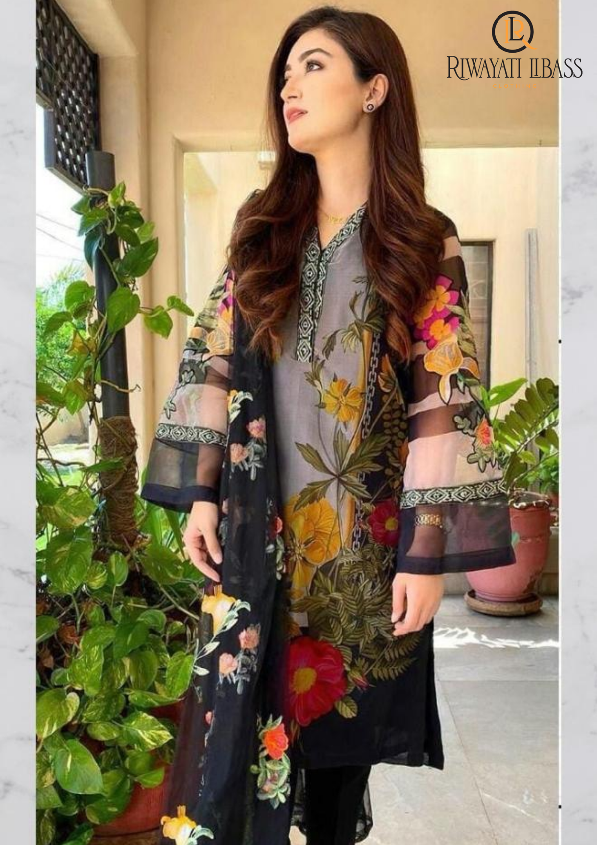 Summer Unstitched 3PCs Lawn Printed Shirt With Diamond Dupatta RL-116