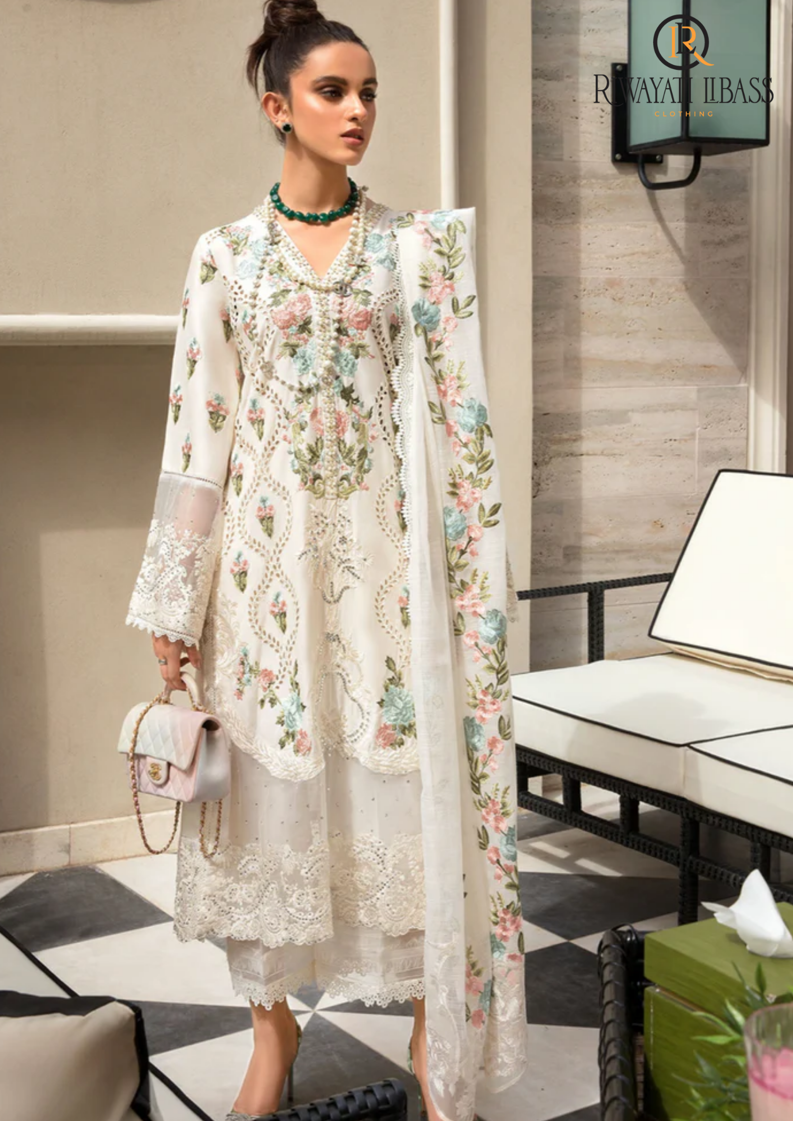 Summer Unstitched 3PC Lawn Embroidered Shirt With Chiffon Dupatta RL-117