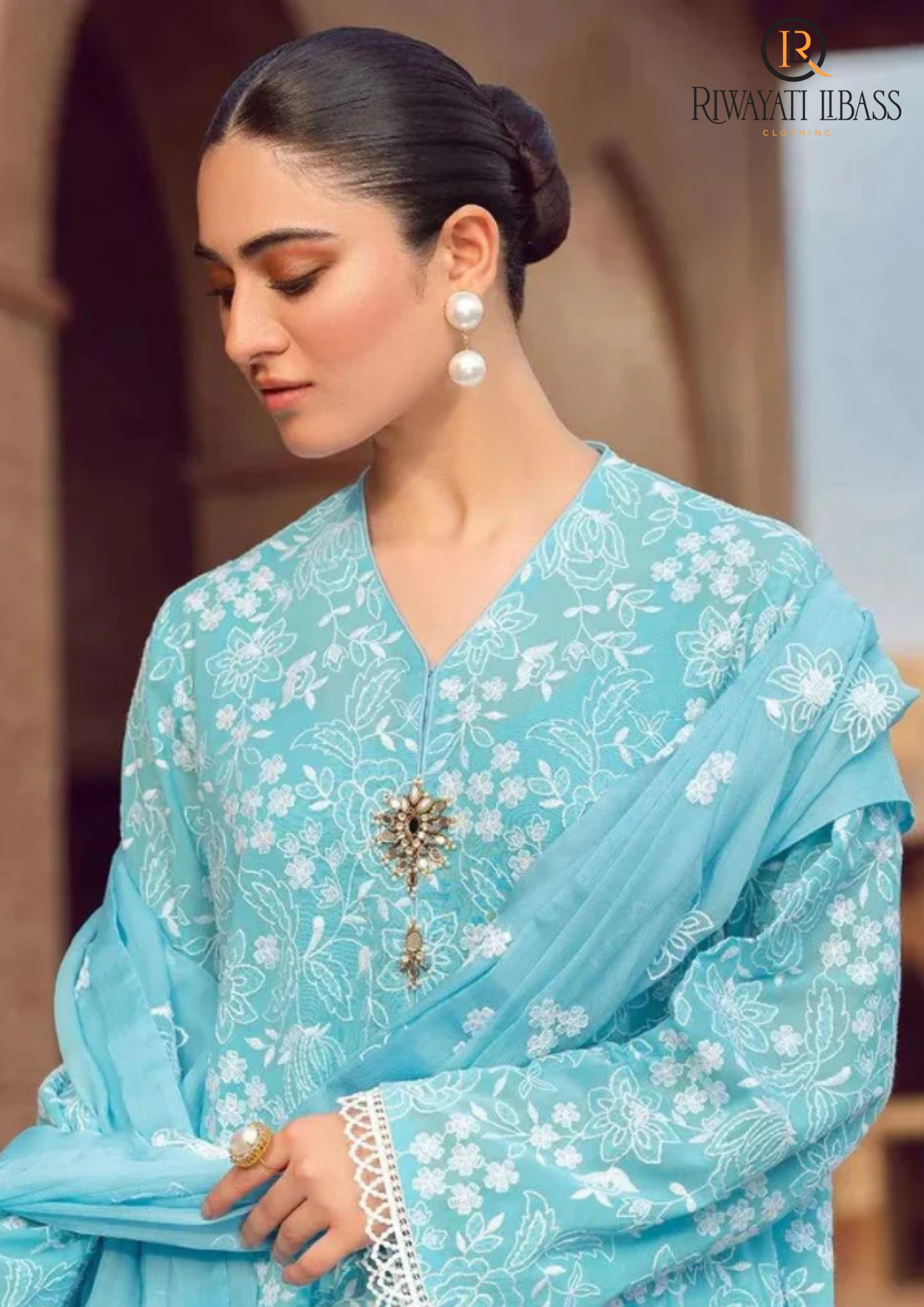 Summer Unstitched 3PC Lawn Embroidered Shirt With Chiffon Dupatta RL-124