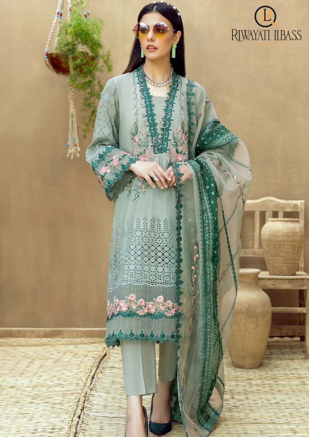 Summer Unstitched 3PC Lawn Embroidered Shirt With Organza Dupatta RL-130