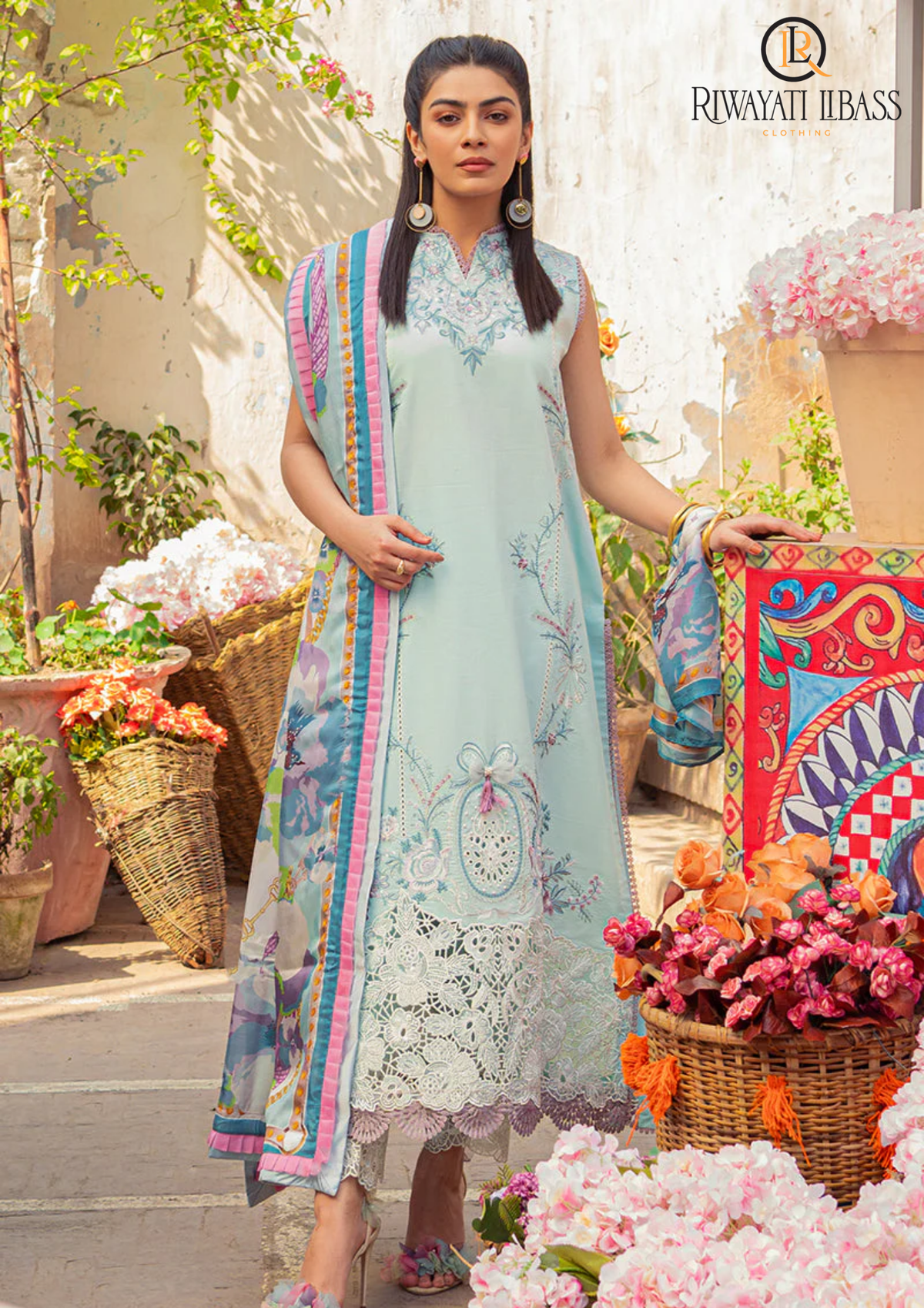 Summer Unstitched 3PC Lawn Embroidered Shirt With Silk Dupatta RL-135