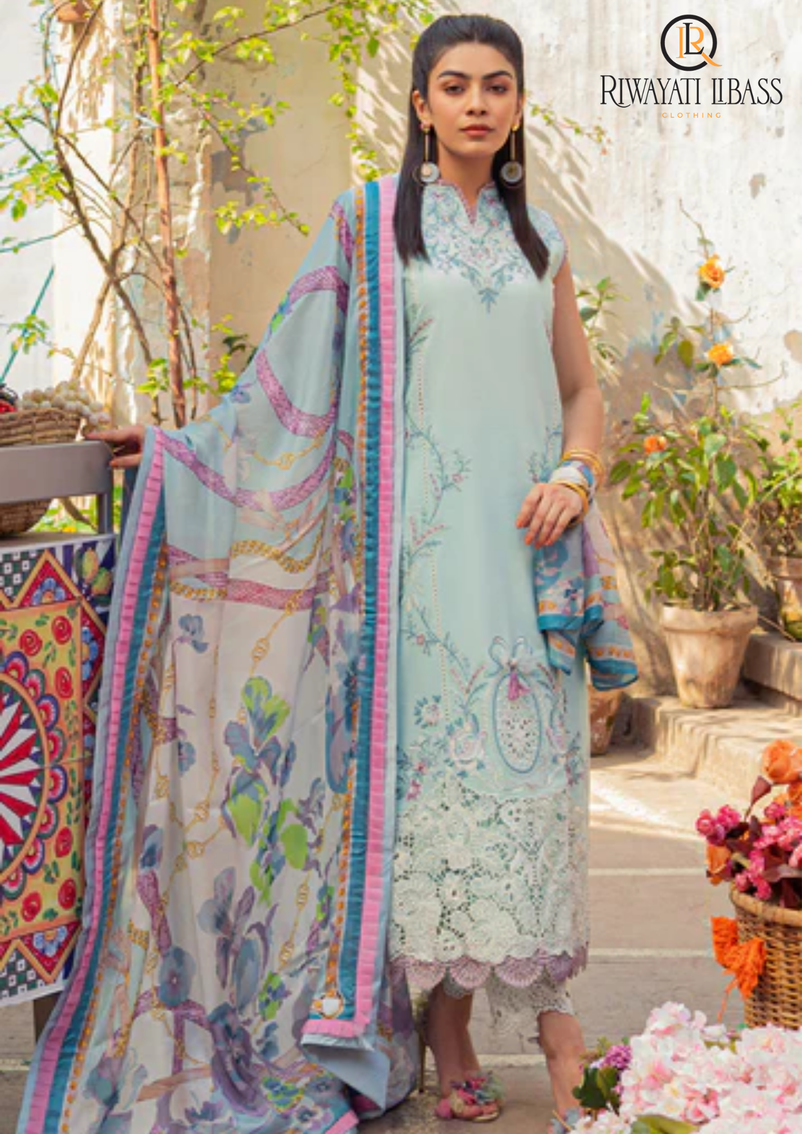 Summer Unstitched 3PC Lawn Embroidered Shirt With Silk Dupatta RL-135