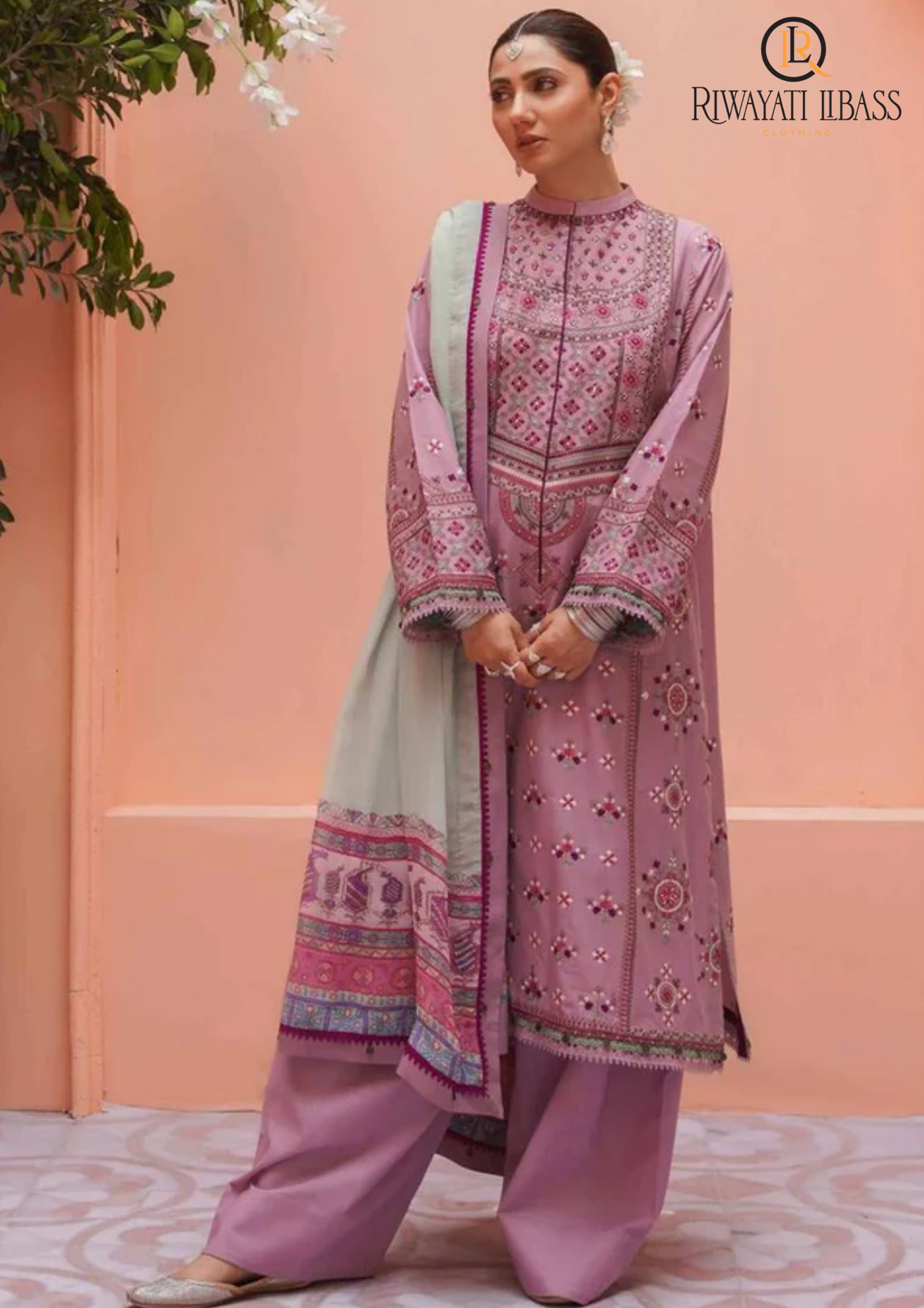 Summer Unstitched 3PC Lawn Embroidered Shirt With Silk Dupatta RL-150