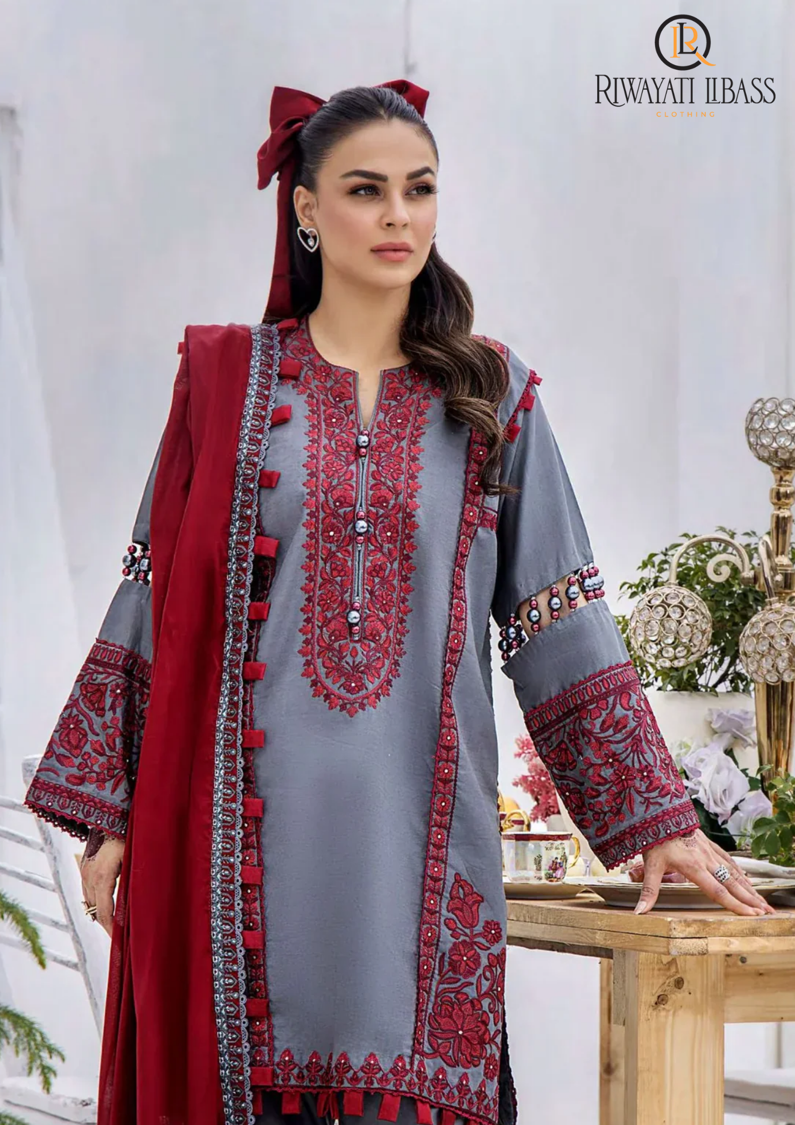 Summer Unstitched 3PC Lawn Embroidered Shirt With Chiffon Dupatta RL-153