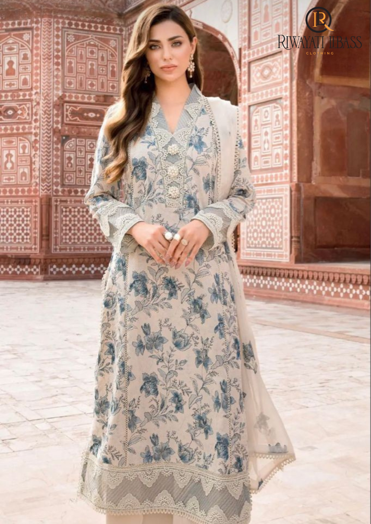 Summer Unstitched 3PC Lawn Embroidered Shirt With Chiffon Dupatta RL-160