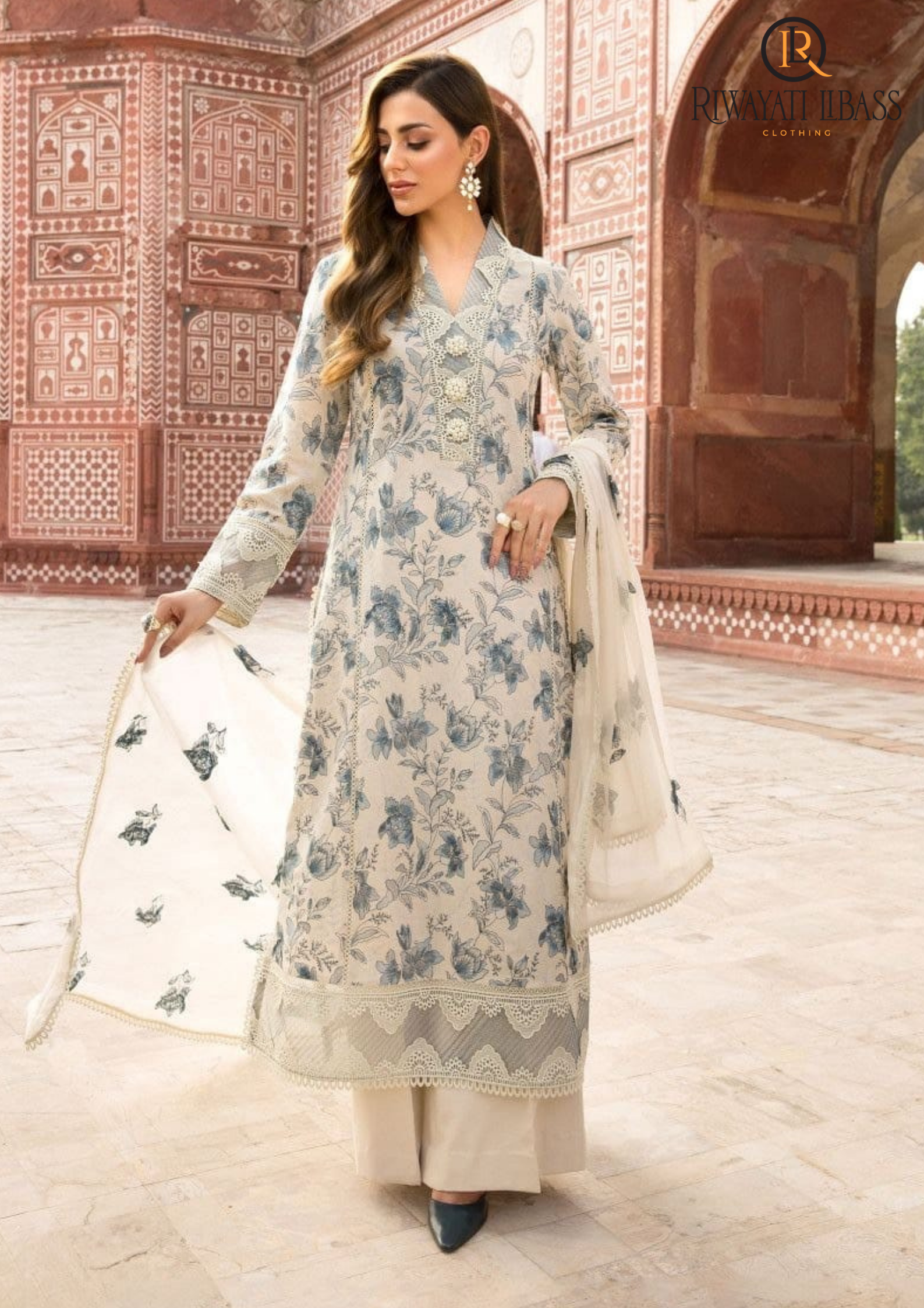 Summer Unstitched 3PC Lawn Embroidered Shirt With Chiffon Dupatta RL-160