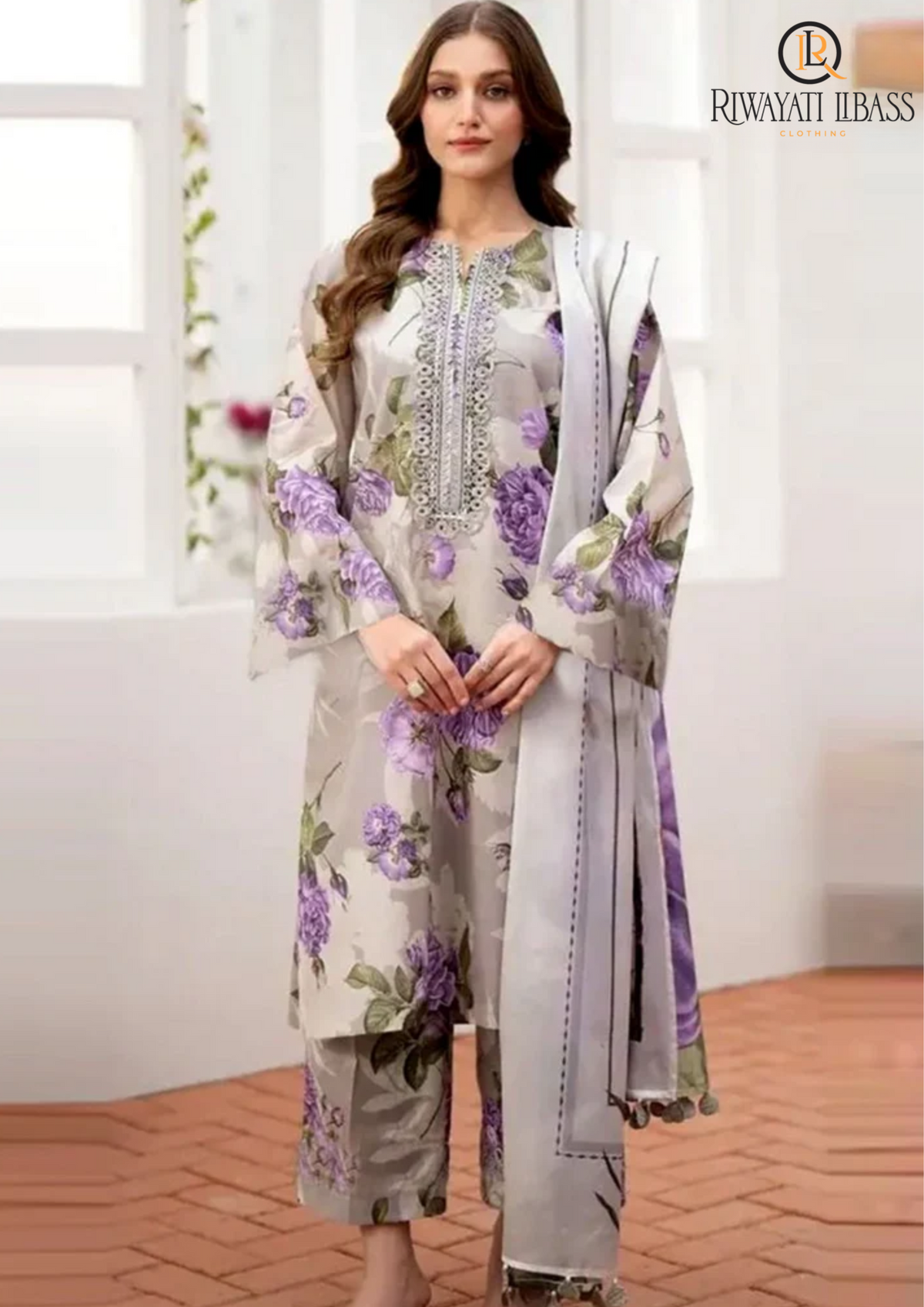 Summer Unstitched 3PCs Digital Printed Swiss Lawn Dress With Printed Lawn Trouser RL-235