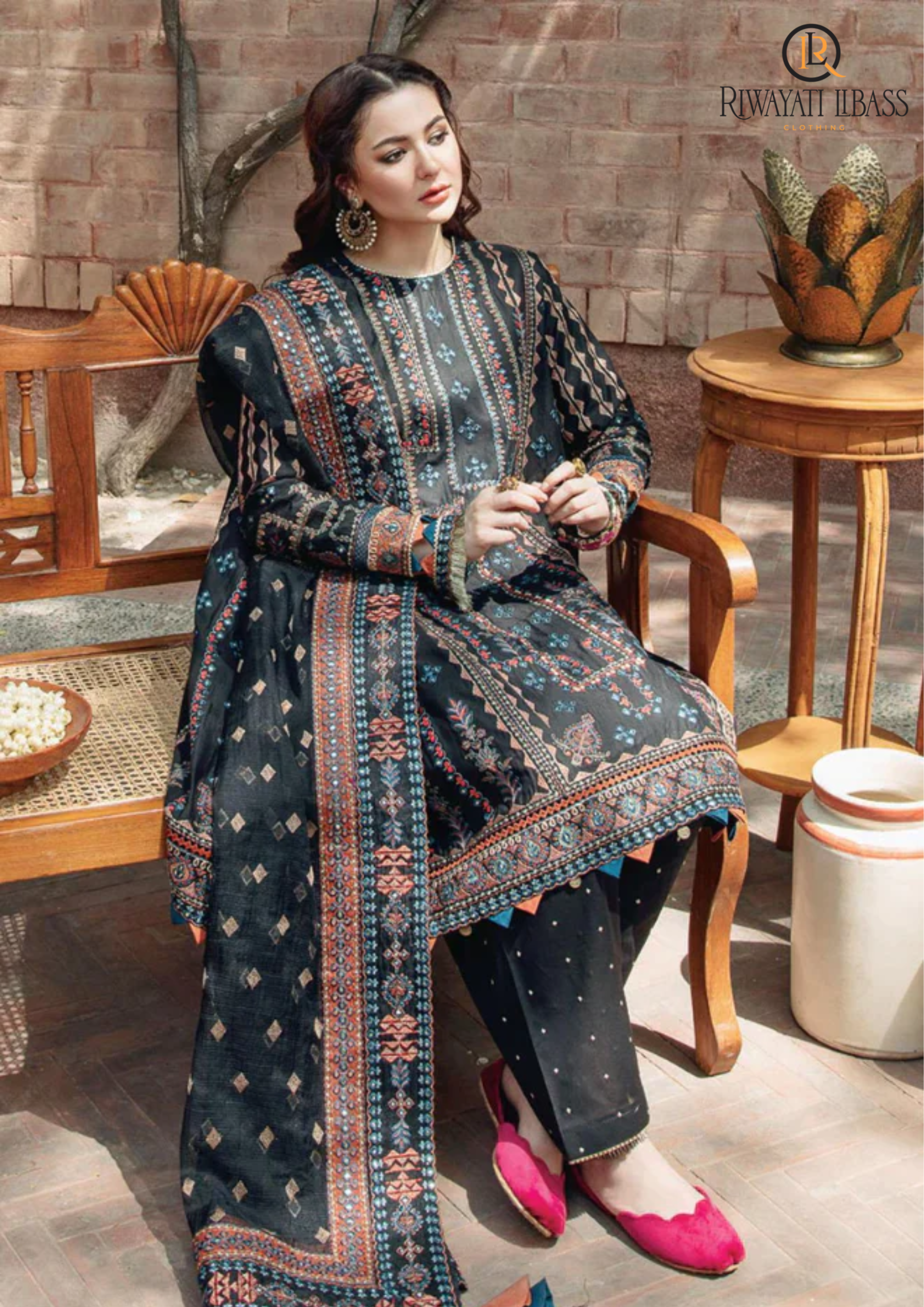 Summer Unstitched 3PCs Embroidered Lawn Dress With Diamond Dupatta RL-253