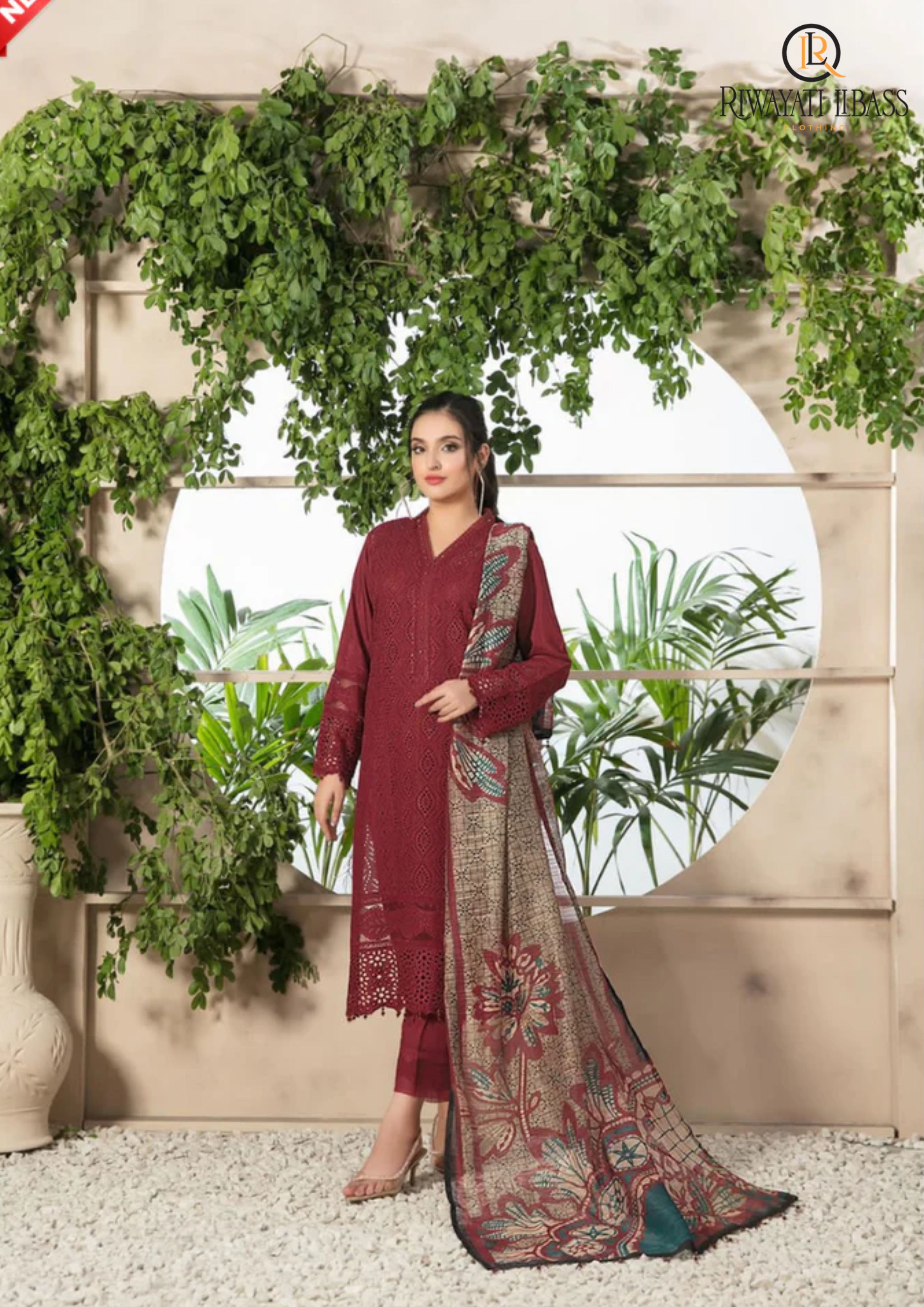 Summer Unstitched 3PCs Embroiderd Lawn Dress With Diamond Monar Dupatta RL-259