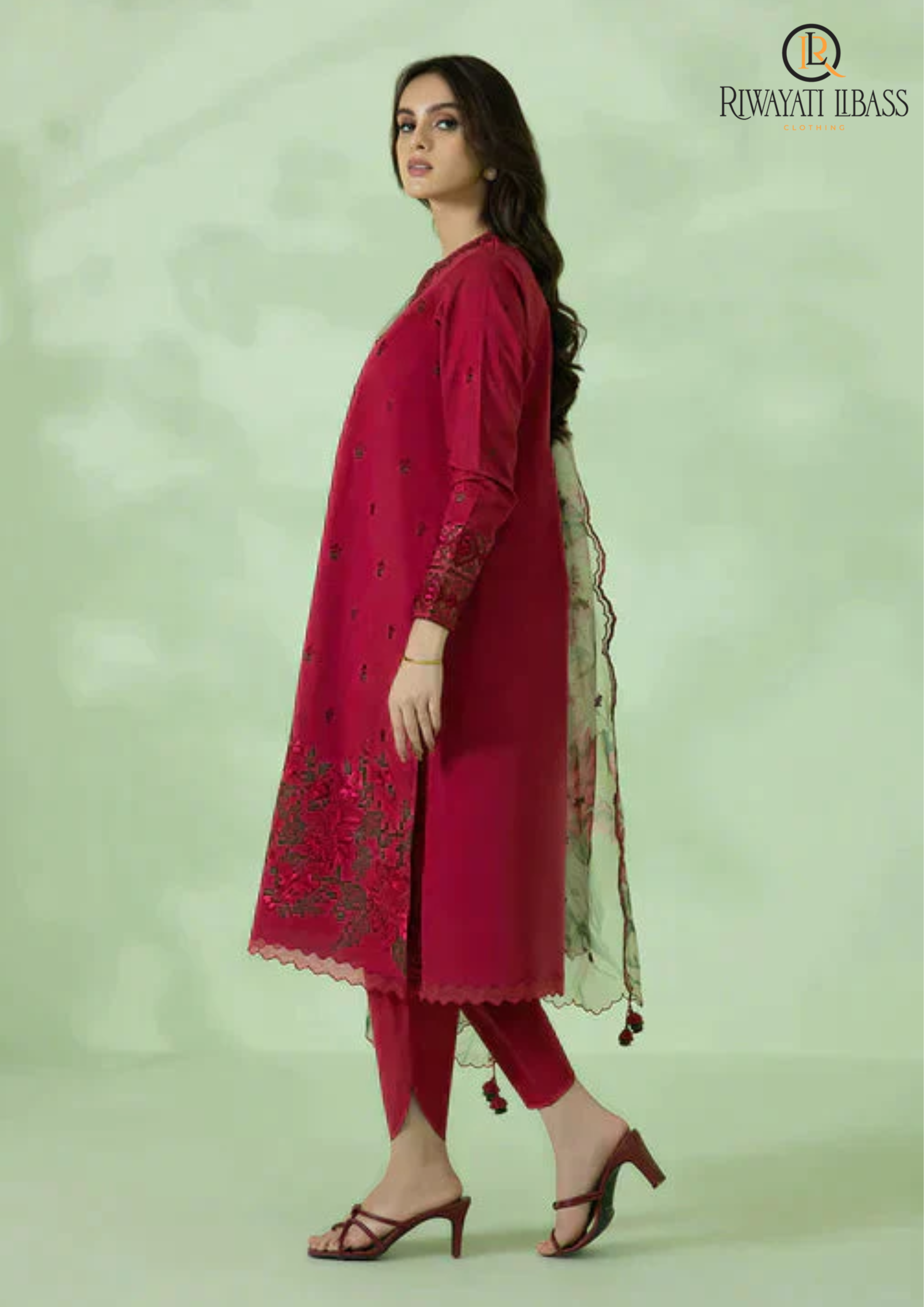 Summer Unstitched 3PCs Embroidered Lawn Dress With Diamond Monar Dupatta RL-260