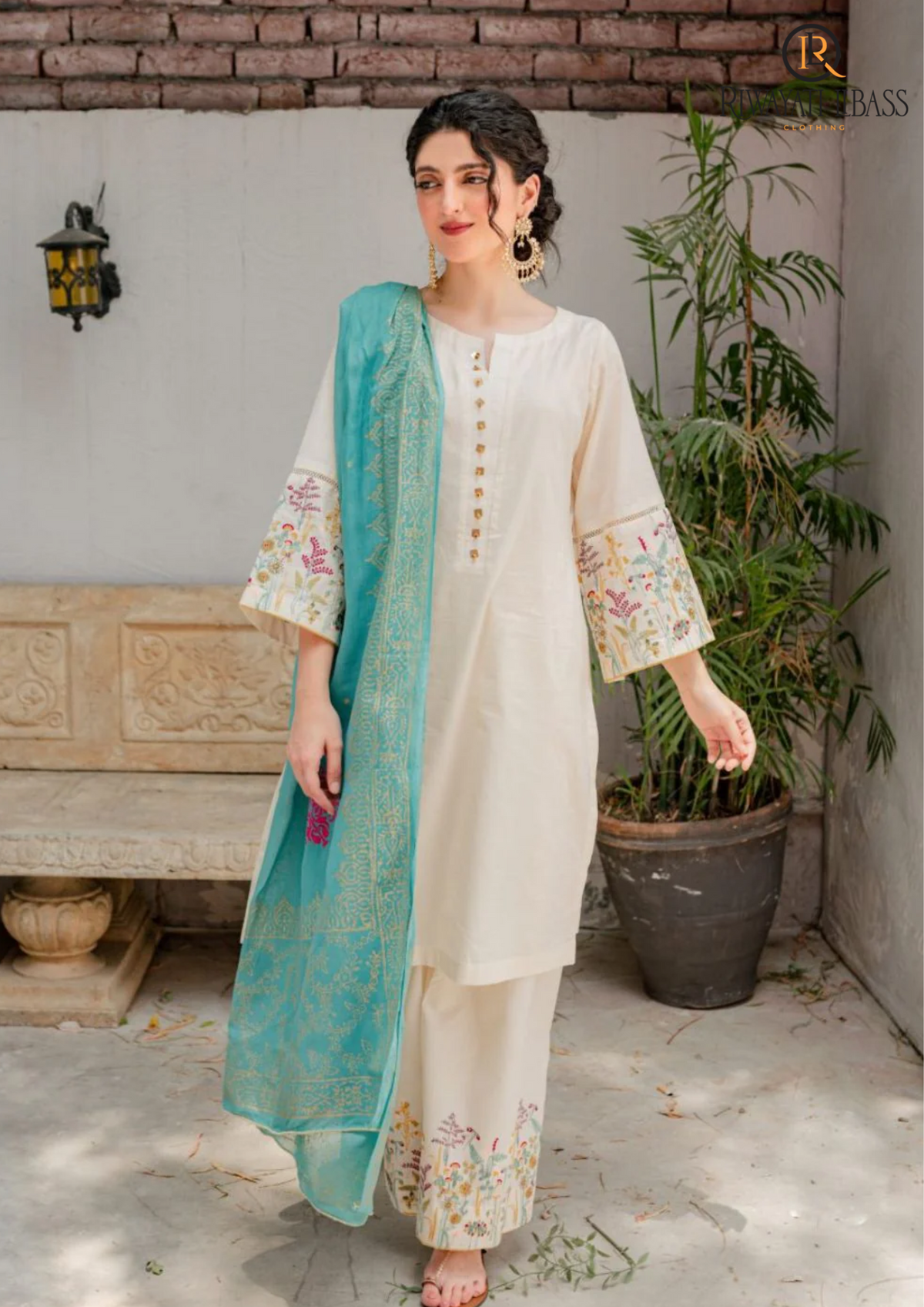 Summer Unstitched 3PCs Embroidered Lawn Dress With Diamond Monar Dupatta RL-261