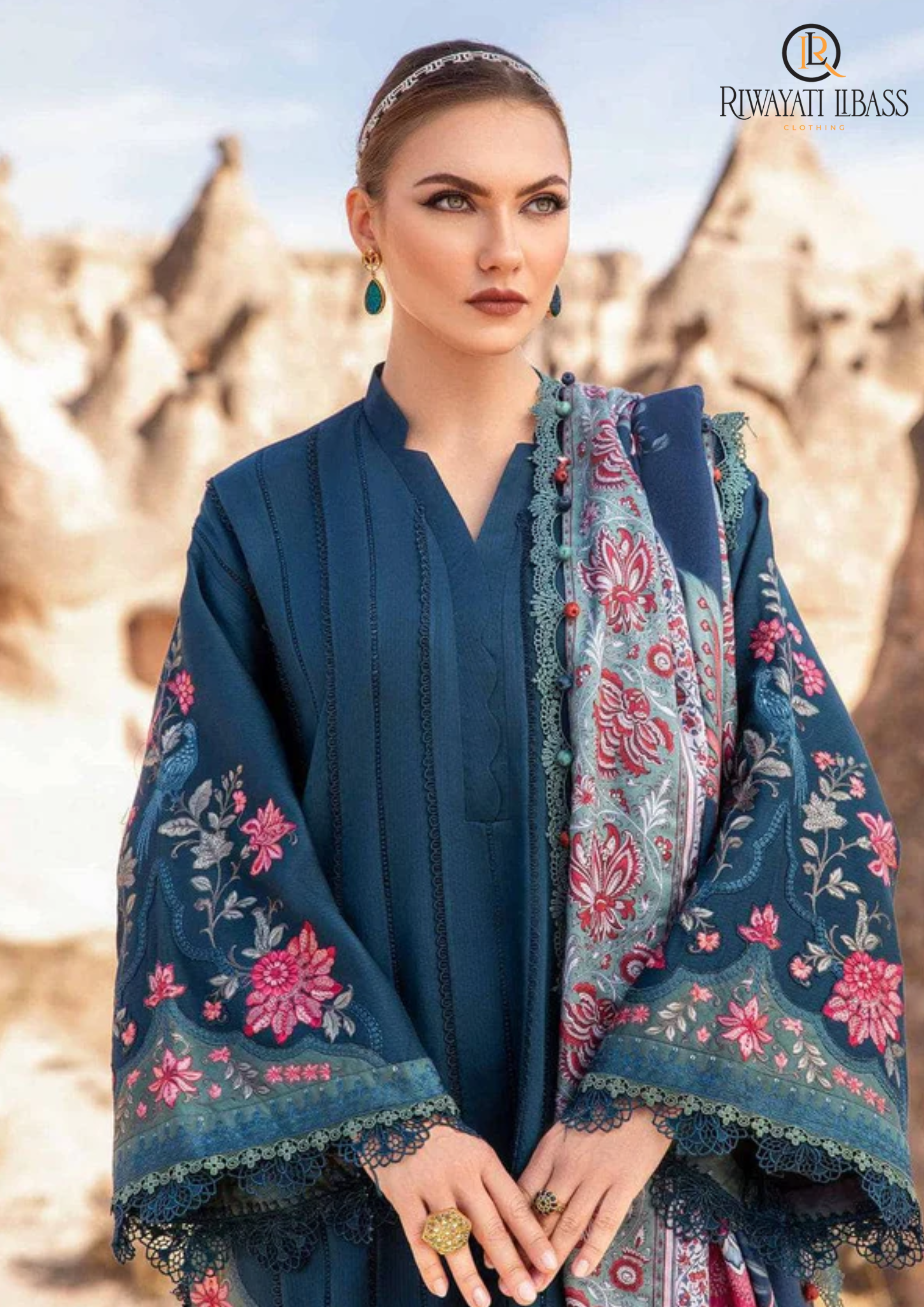 Summer Unstitched 3PCs Embroidered Lawn Dress With Diamond Monar Dupatta RL-262