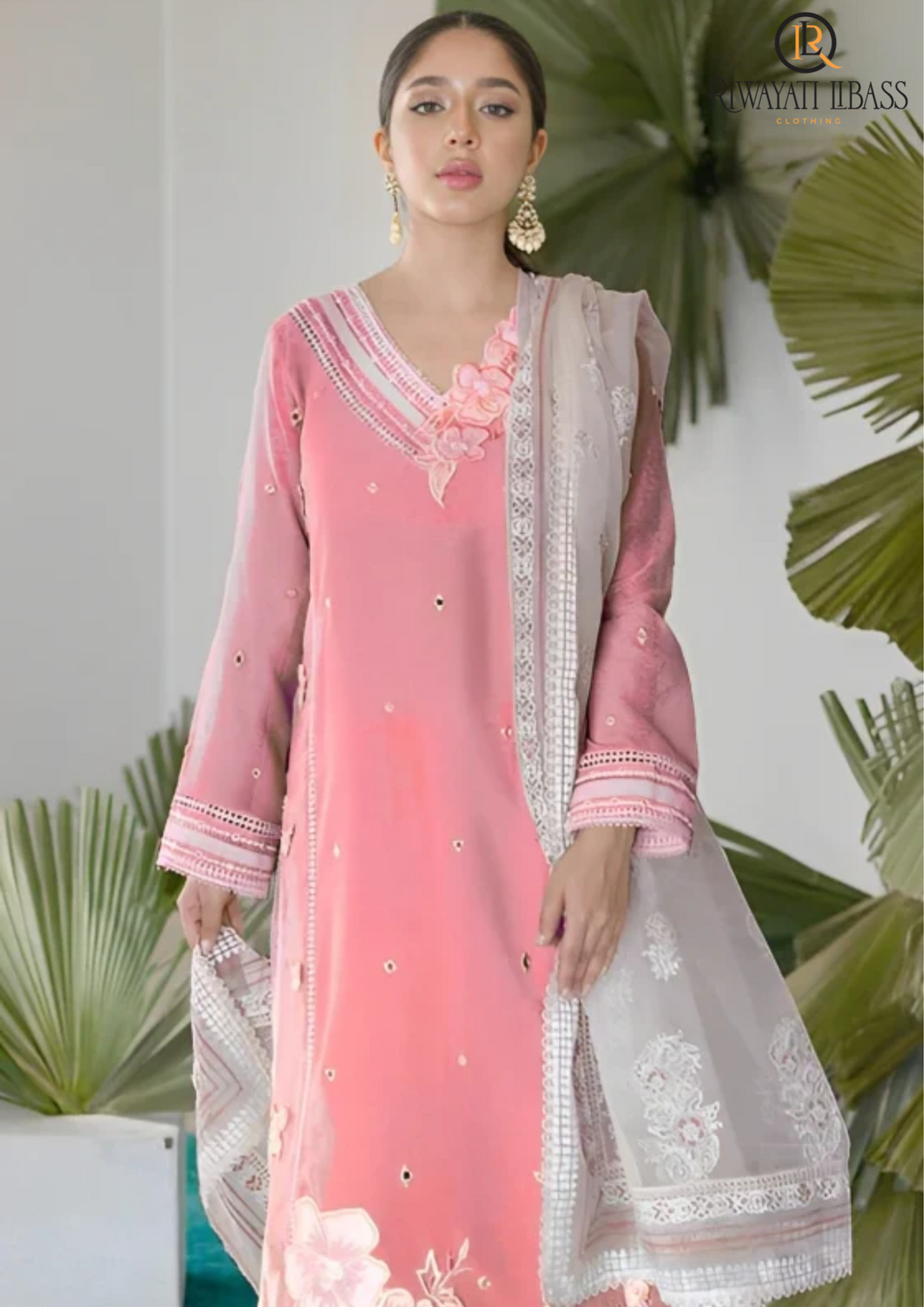 Summer Unstitched 3PCs Embroidered Lawn Dress With Embroidered Organza Dupatta RL-267