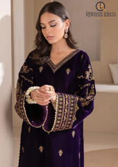 Winter Unstitched 3PCs Embroidered Velvet Dress With Embroidered Organza Dupatta RL-597