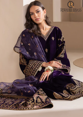 Winter Unstitched 3PCs Embroidered Velvet Dress With Embroidered Organza Dupatta RL-597