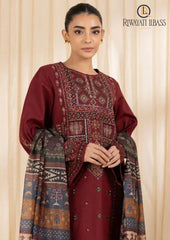 Winter Unstitched 3PCs Embroidered Dhanak Dress With Digital Printed Karandi Shawl RL-600