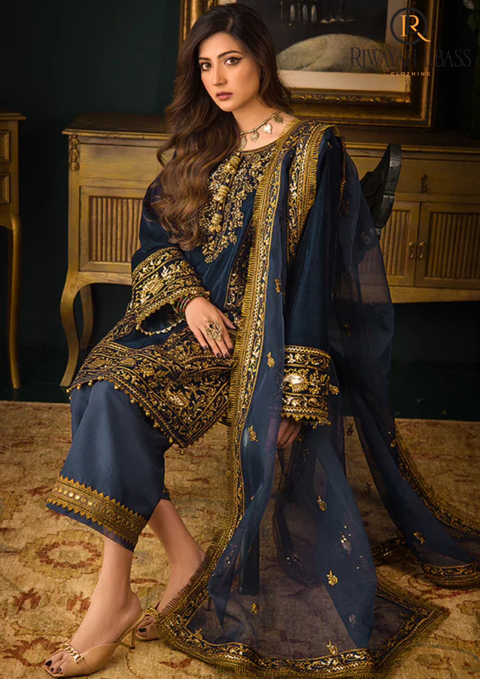 Winter Unstitched 3PCs Embroidered Velvet Dress With Embroidered Organza Dupatta RL-606