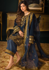Winter Unstitched 3PCs Embroidered Velvet Dress With Embroidered Organza Dupatta RL-606
