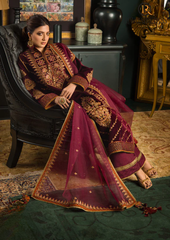 Winter Unstitched 3PCs Embroidered Velvet Dress With Embroidered Organza Dupatta RL-608