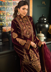 Winter Unstitched 3PCs Embroidered Velvet Dress With Embroidered Organza Dupatta RL-608