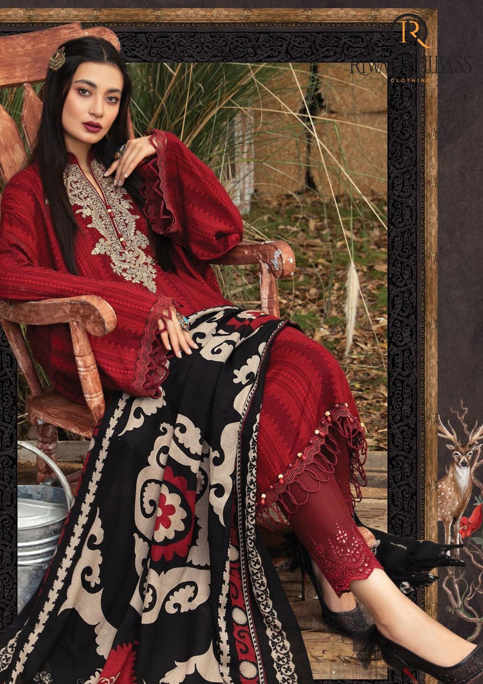 Winter Unstitched 3PCs Embroidered Dhanak Dress With Digital Printed Karandi Shawl RL-613