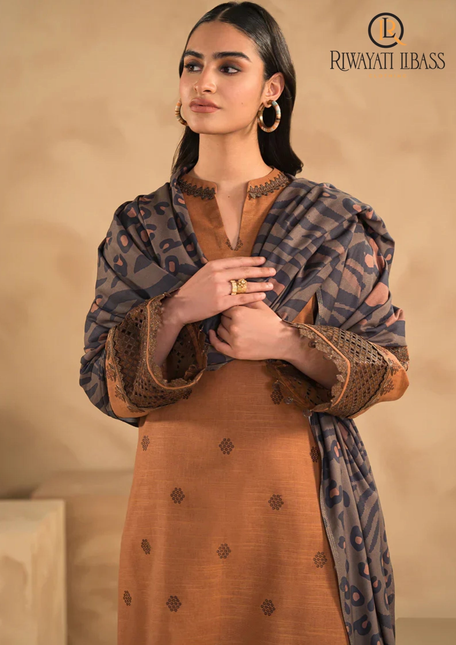 Winter Unstitched 3PCs Dhanak Embroidered Dress With Digital Printed Karandi Shawl RL-615