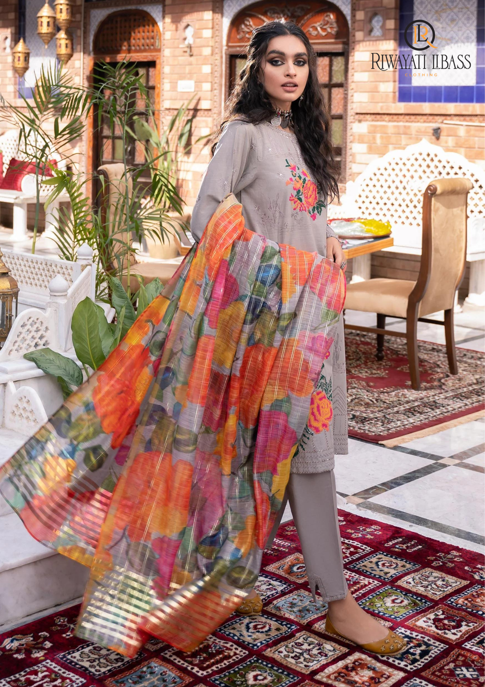Winter Unstitched 3PCs Embroidered Dhanak Dress With Diamond Monar Printed Dupatta RL-550