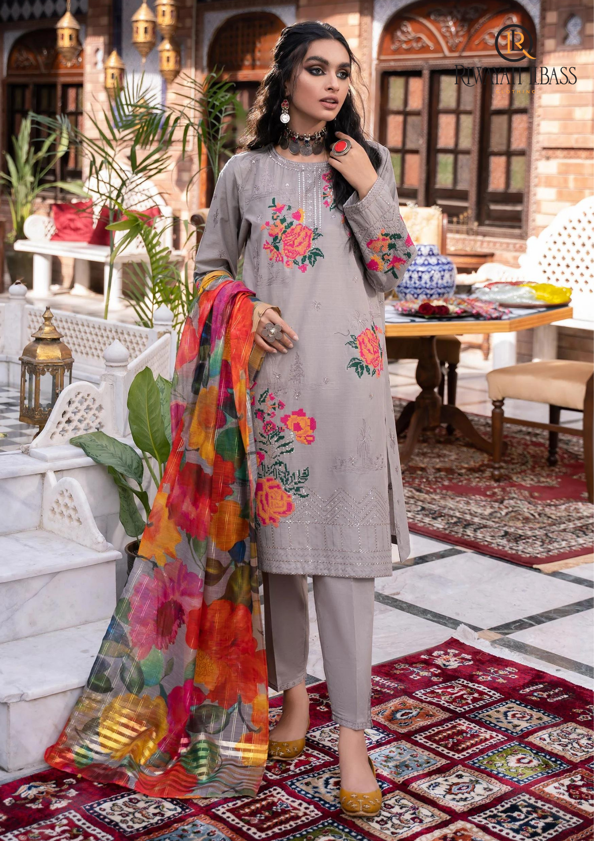 Winter Unstitched 3PCs Embroidered Dhanak Dress With Diamond Monar Printed Dupatta RL-550